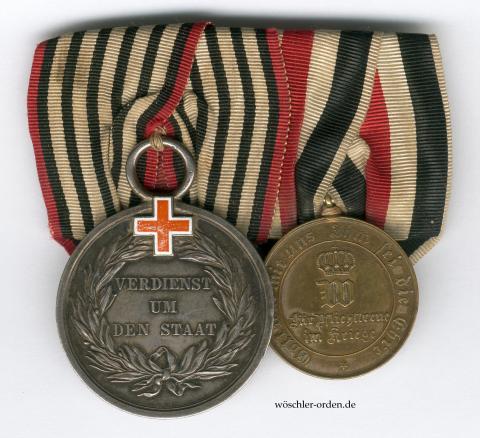 Preußen, Allgemeines Ehrenzeichen mit Genfer Kreuz, an 2er Ordensspange