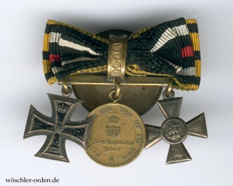 Preußen, 3er Knopfloch-Dekoration mit EK2 1870 und russischem St. Georgskreuz