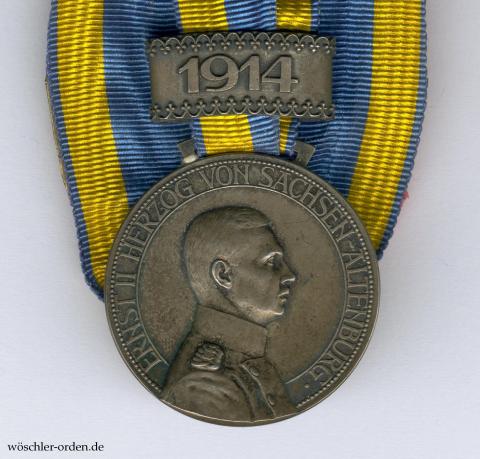 Sachsen-Altenburg, Herzog-Ernst-Medaille mit Spange „1914“, an 1er Ordensschnalle