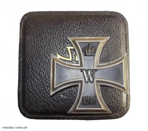 Preußen, Eisernes Kreuz 1914 I. Klasse, von Joh. Wagner & Sohn des Bernhard v. Schweinitz, im Verleihungsetui