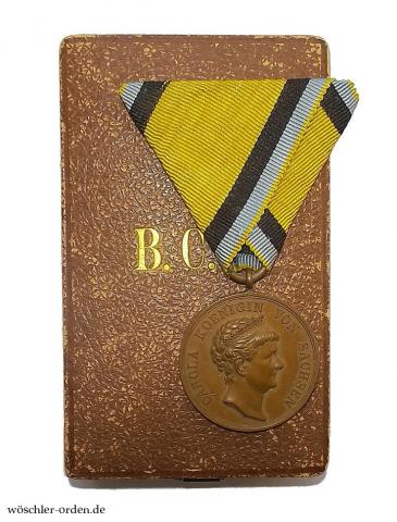 Sachsen, Bronzene Carola-Medaille (1. Modell), im Verleihungsetui